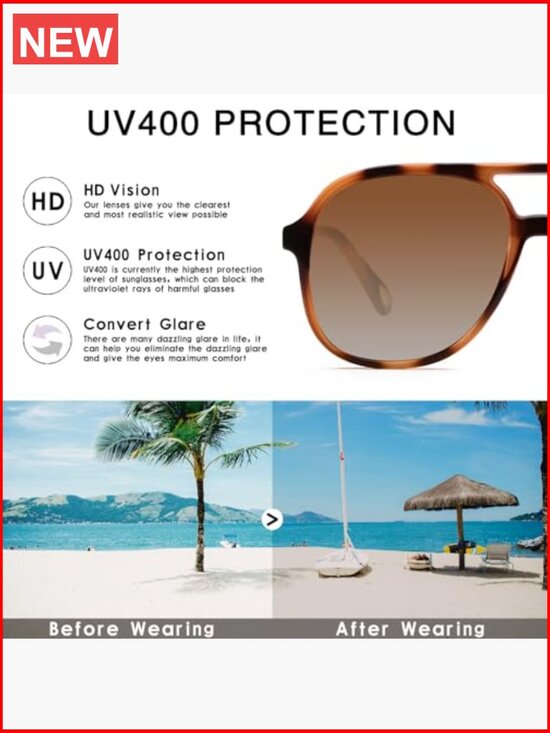 Retro Square Double Bridge Aviator Sunglasses UV400 Unisex 3 Pack